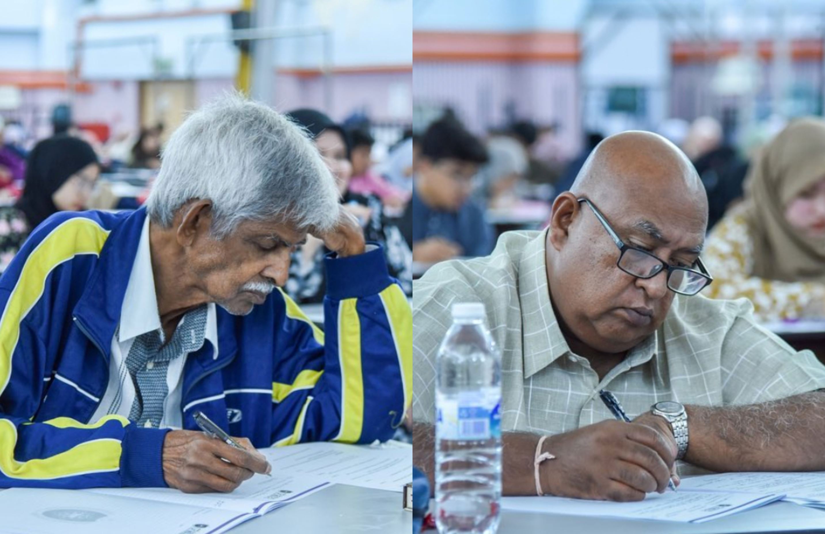 photos of two elderly men sitting for their final exam at local university went viral, m’sians inspired!