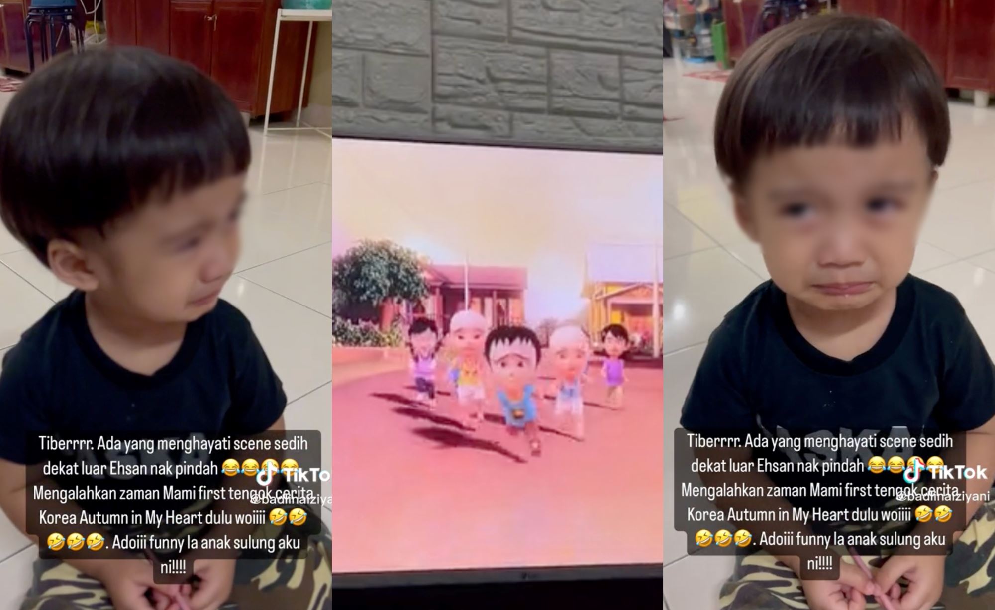 “so sad!” mom shares video of her son in tears watching upin & ipin, netizens amused