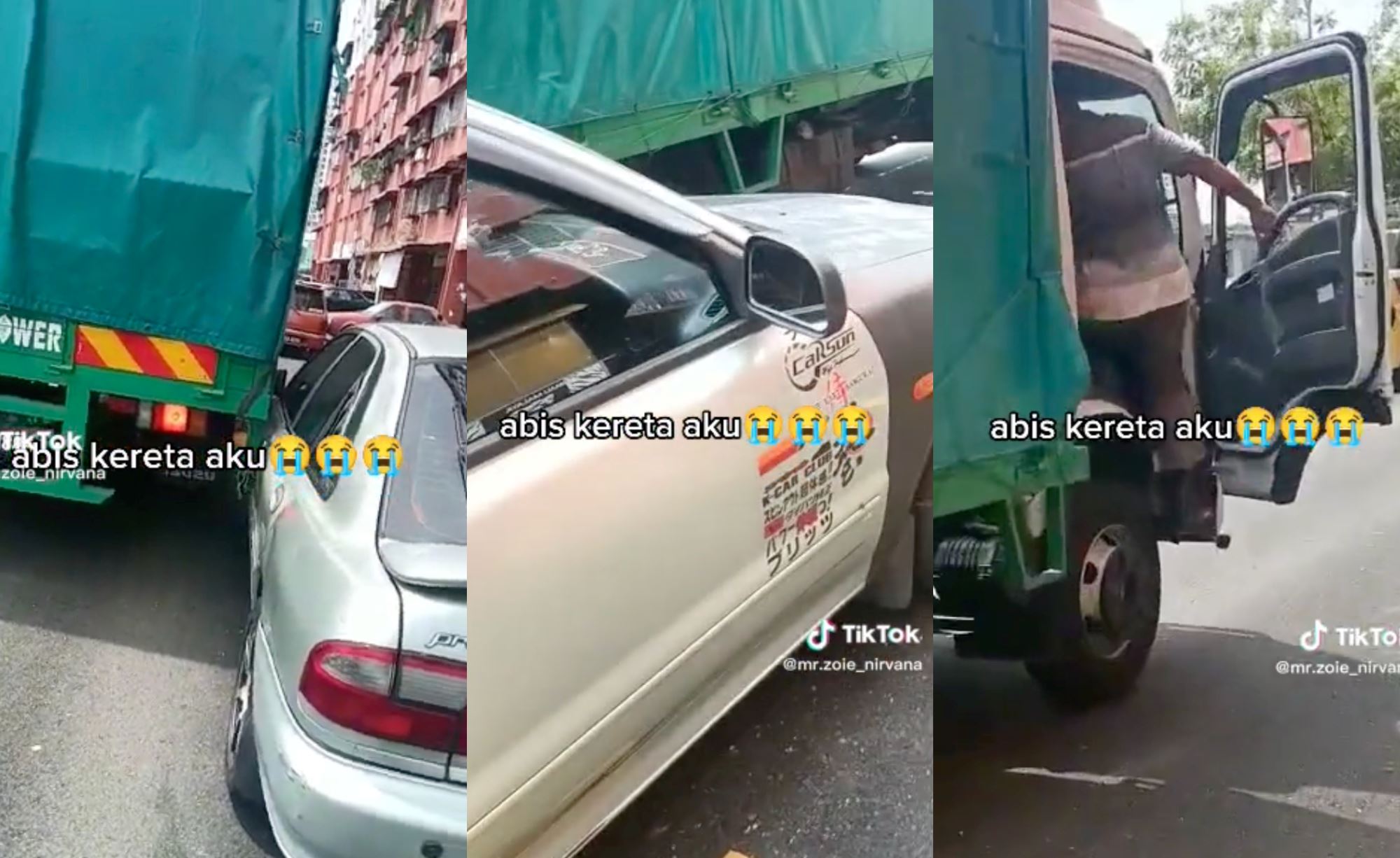 man furious after lorry rammed the side of his car, m’sians say it was actually his fault! 