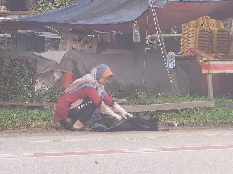 sanggup alih bangkai anjing tengah jalan raya, wanita ini terima pujian ramai