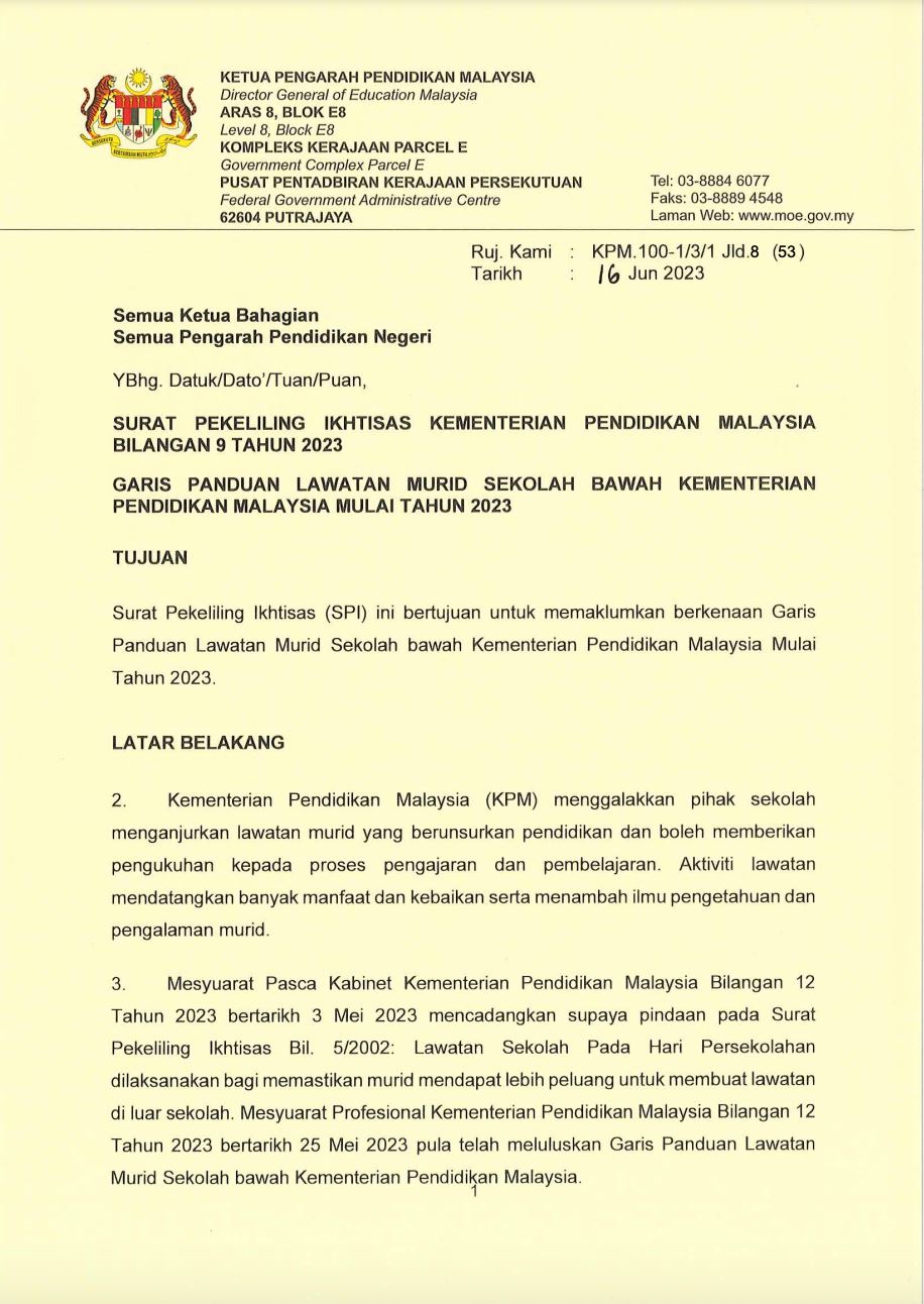 boleh masuk percuma ke pusat sains negara, planetarium negara bagi lawatan rasmi sekolah