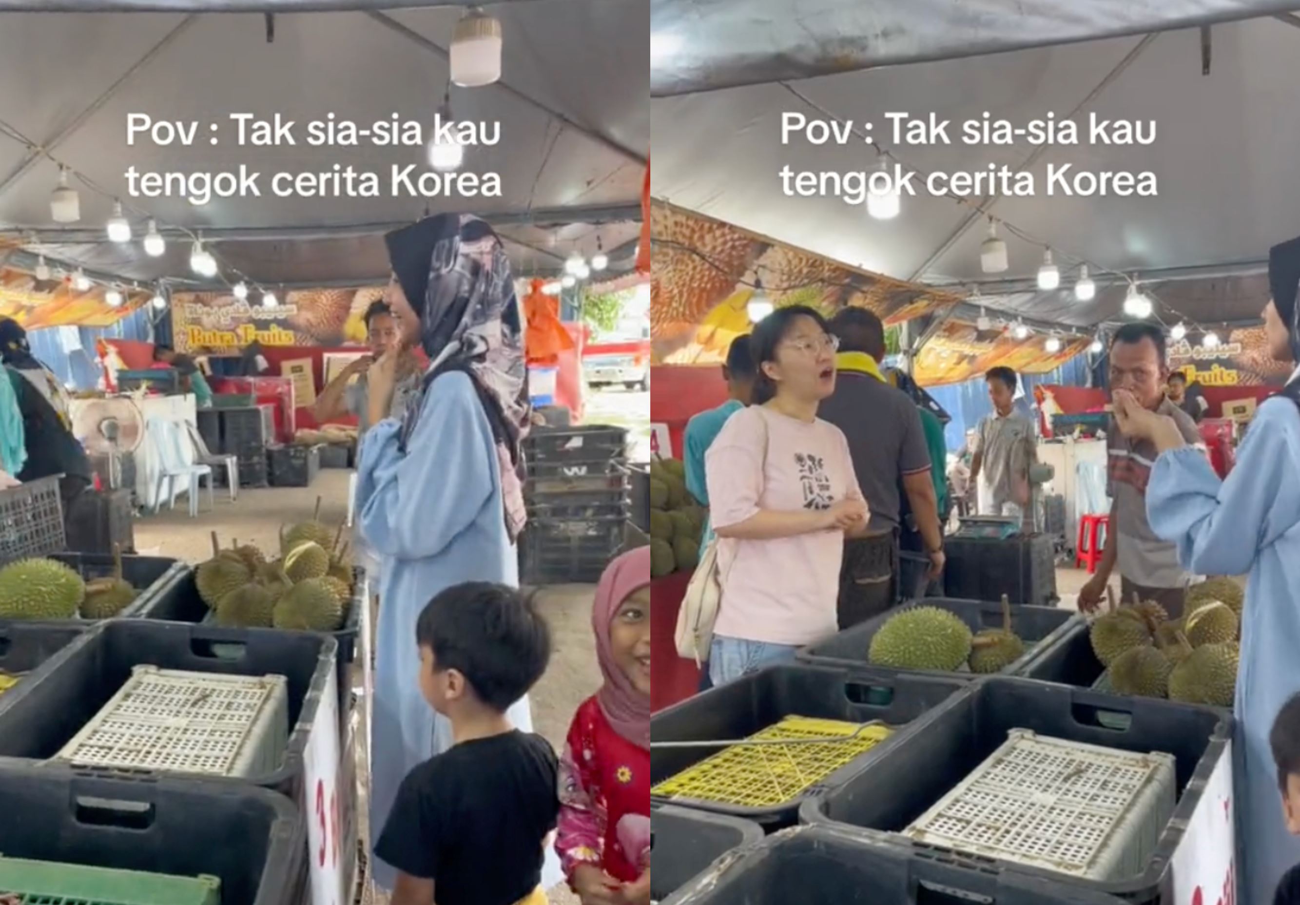 heartwarming encounter as woman at durian stall speaks korean, making a customer's day