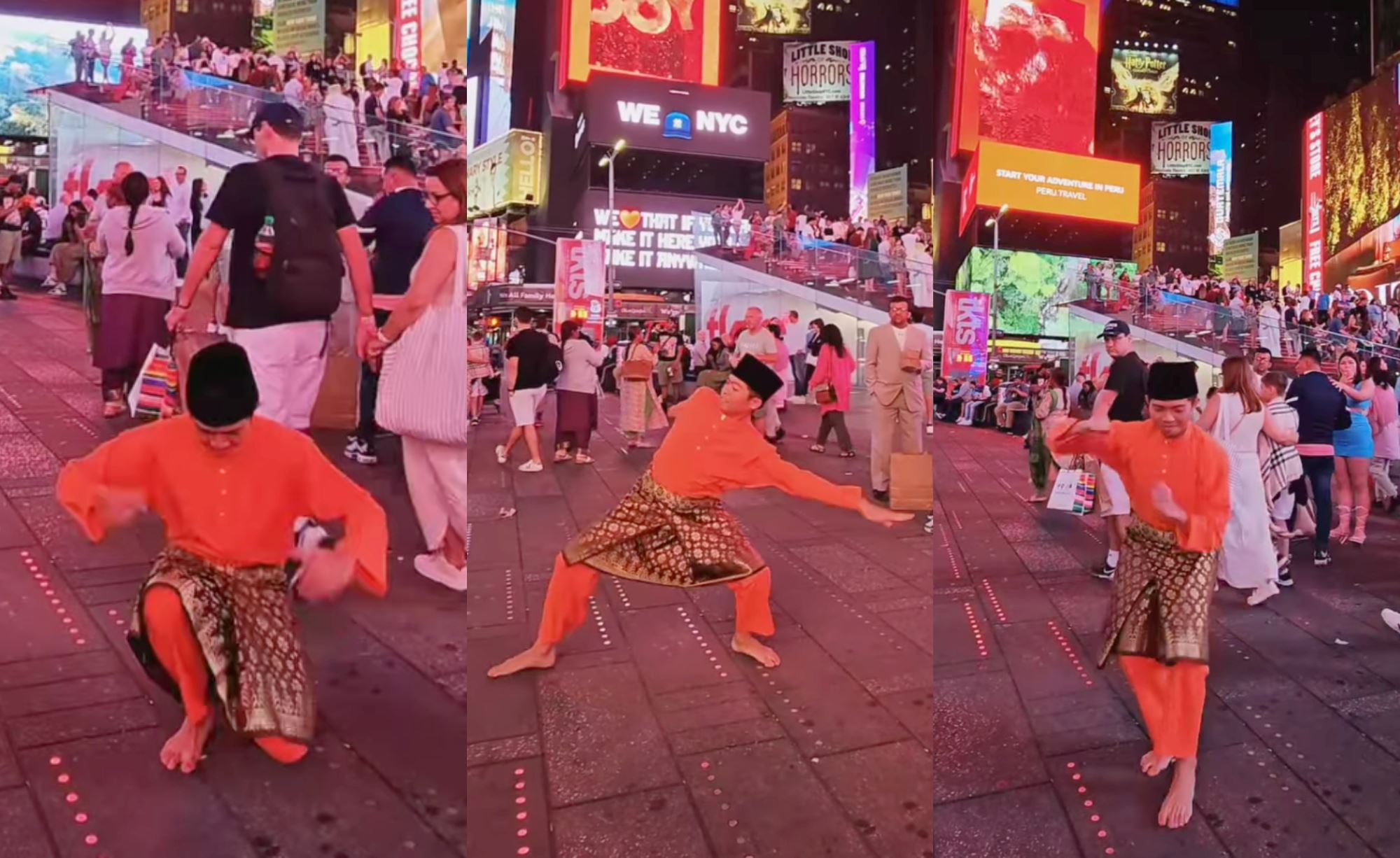 baju melayu-clad man mesmerizes netizens with stunning zapin dance at times square, new york