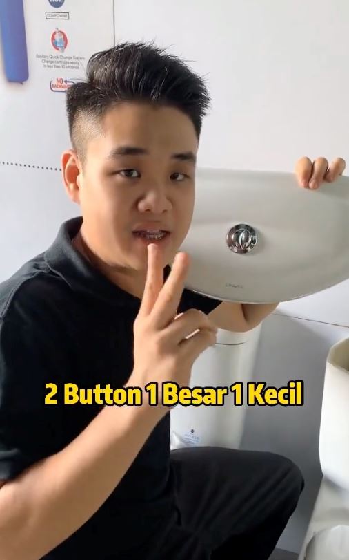 ada besar dan kecil, jangan tekan dua butang pada mangkuk tandas ini serentak