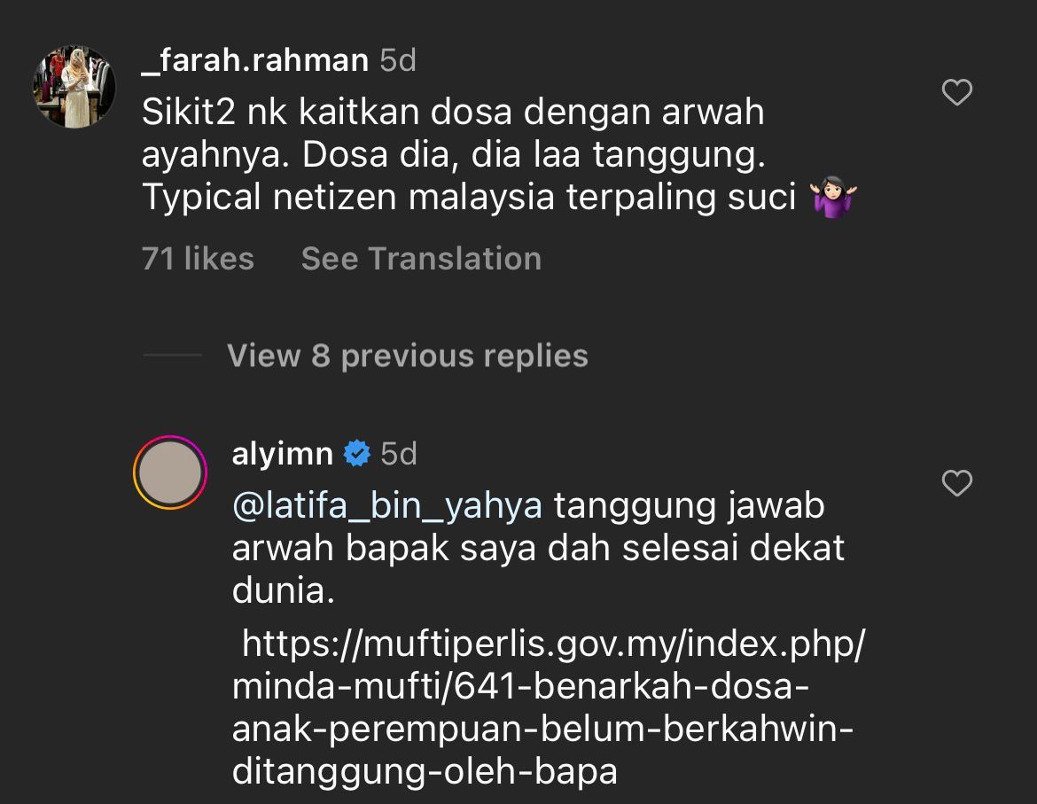“tanggungjawab arwah ayah saya dah selesai di dunia,” – alya iman bidas komen netizen