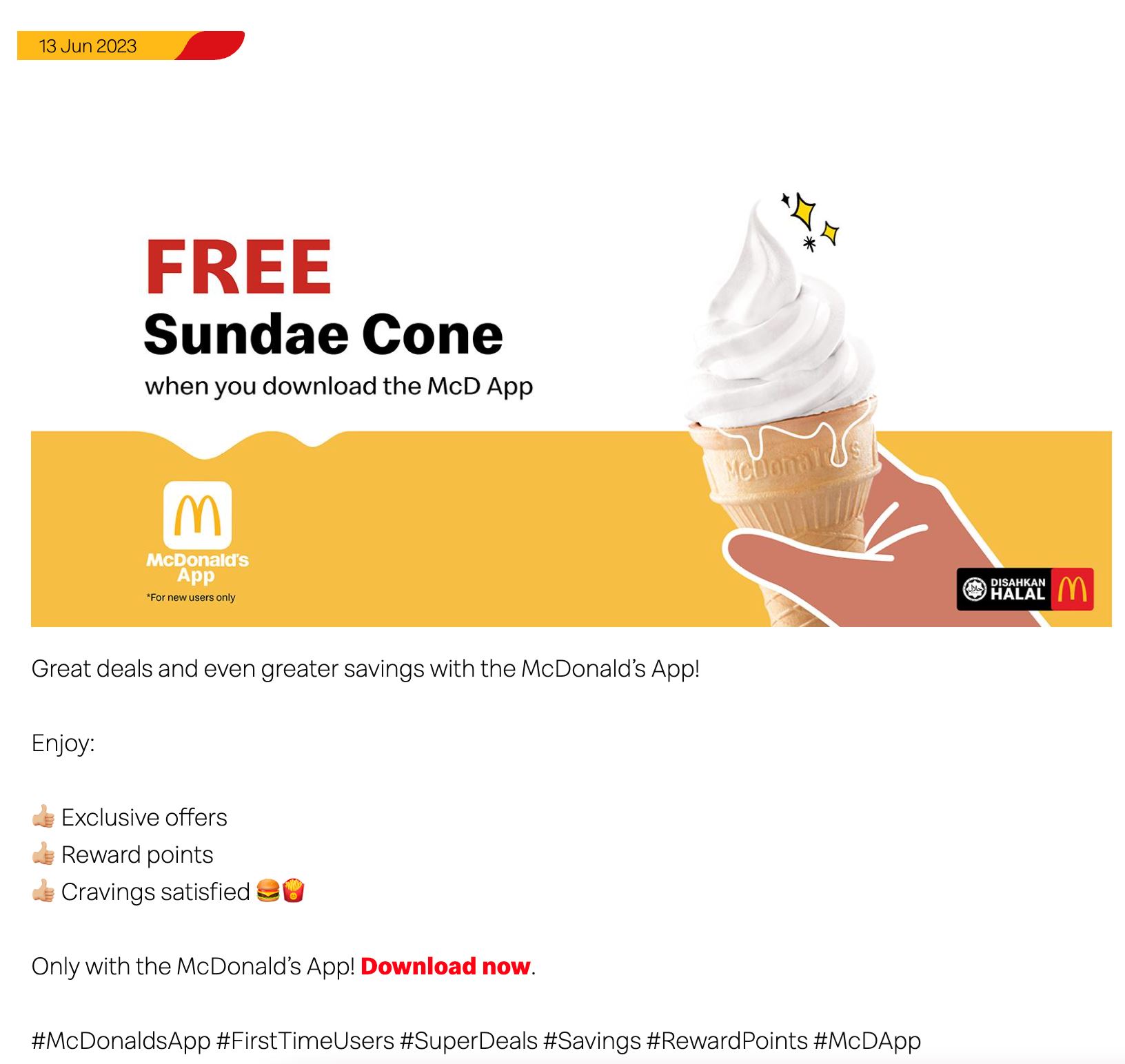 🇲🇾快餐品牌请你吃免费雪糕‼️只要下载app的新用户就能redeem🍦
