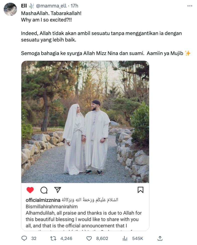 lepas mizz nina umum nikah, pengikut instagram suami naik mendadak