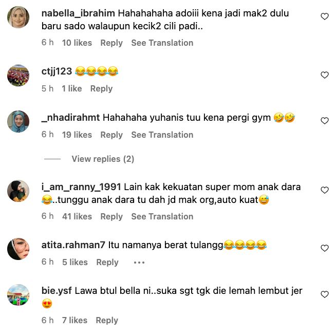 walau badan kecil, bella astillah selamba dukung ruhainies tanpa masalah, “power of mak-mak!”