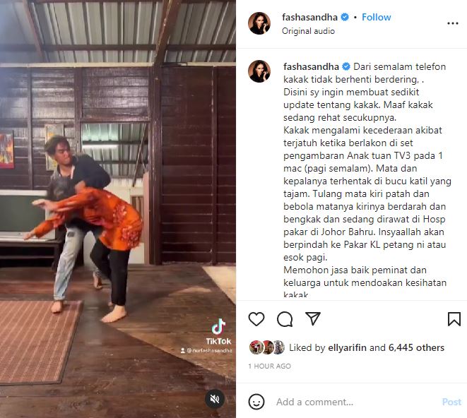 ngeri! tulang mata patah, bebola mata fasha sandha berdarah masa sedang berlakon