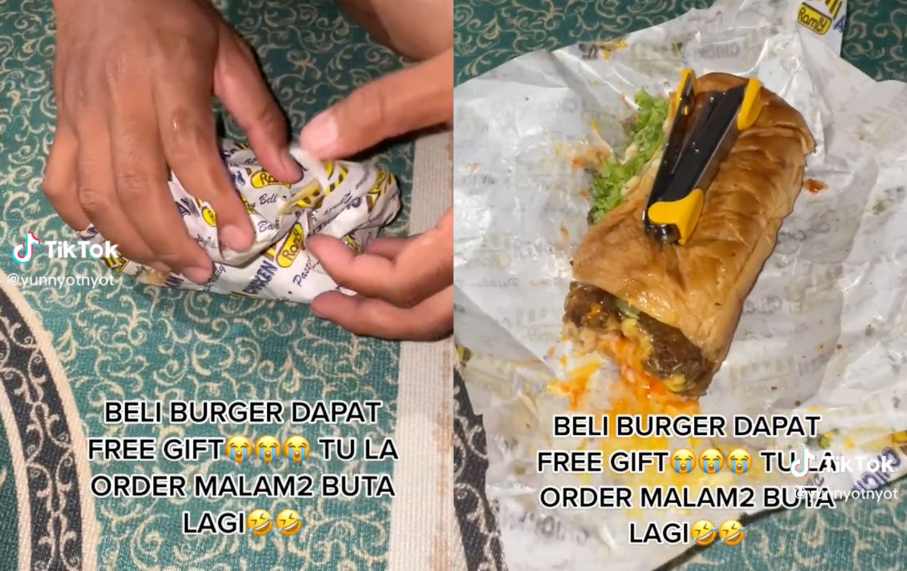 man orders burger tepi jalan and gets unexpected “free gift” with his food, netizens amused!