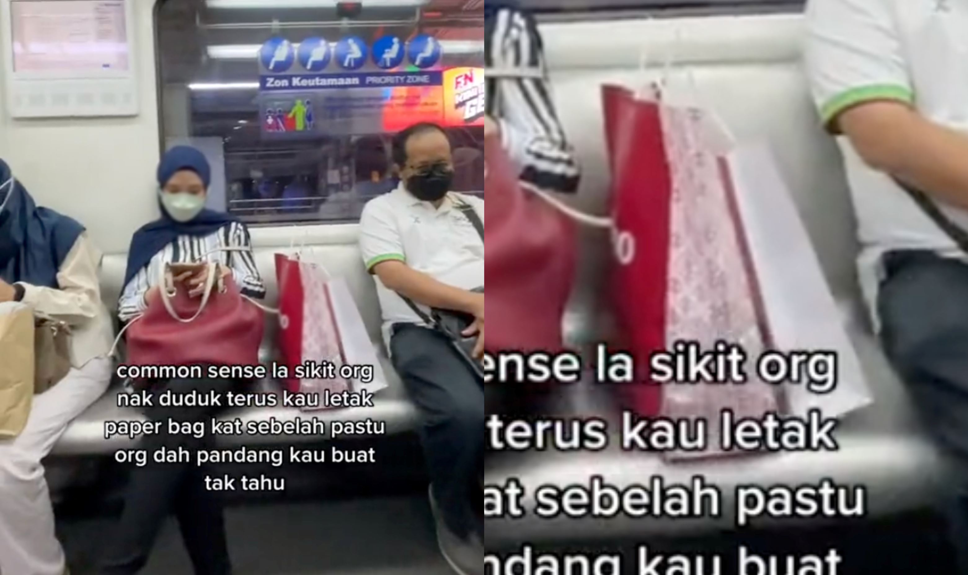 m’sian criticised for hogging lrt seat with shopping bags despite train packed with people