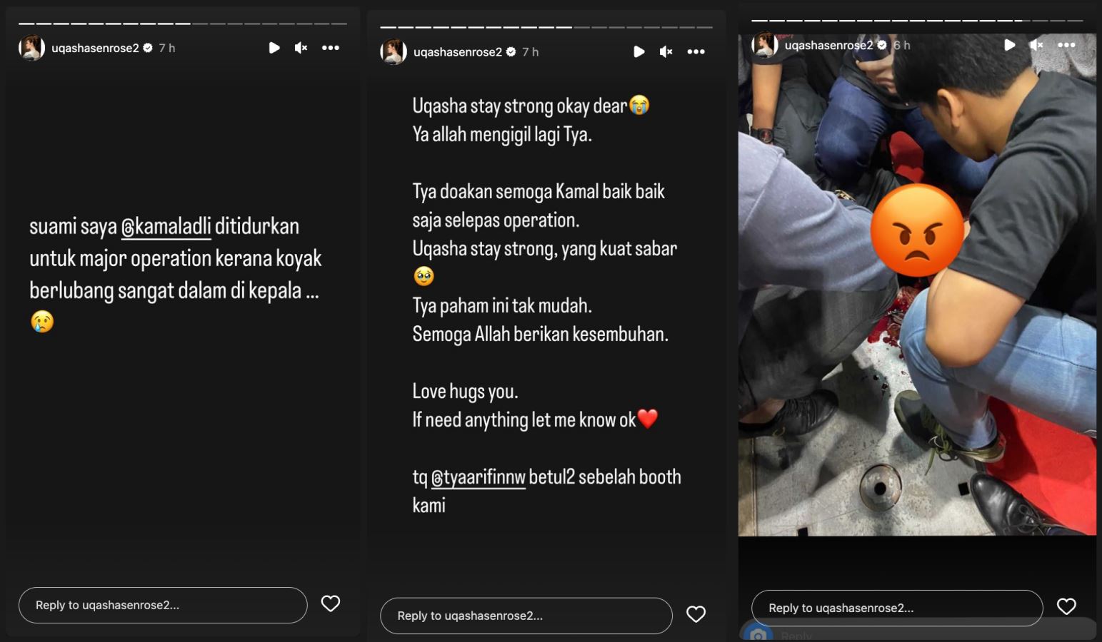 kamal adli parah dipukul, uqasha senrose dedah mesej ugutan pada suaminya