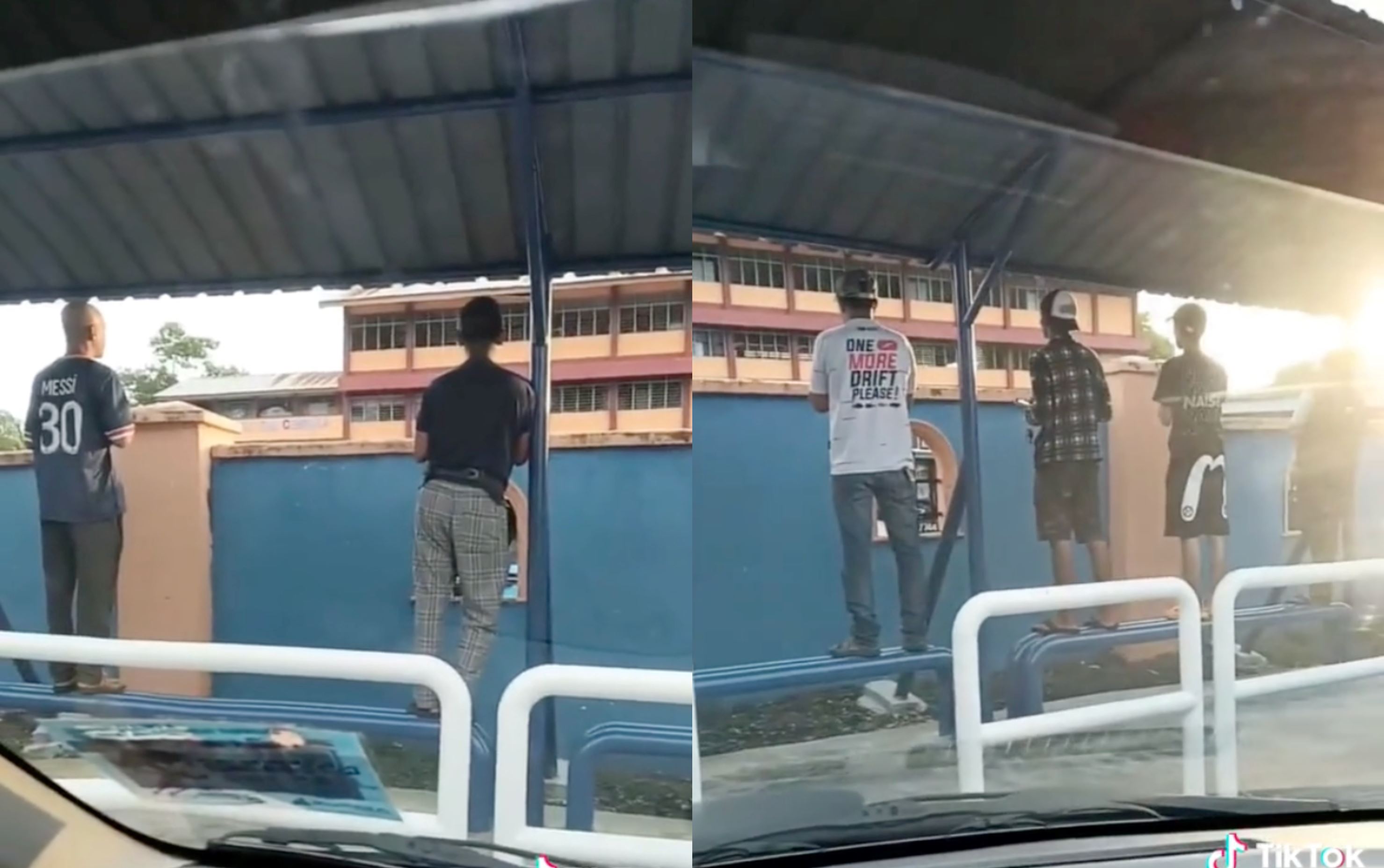 cute! m’sian dads stand on bus stop bench to “spy” on their children’s first day at school