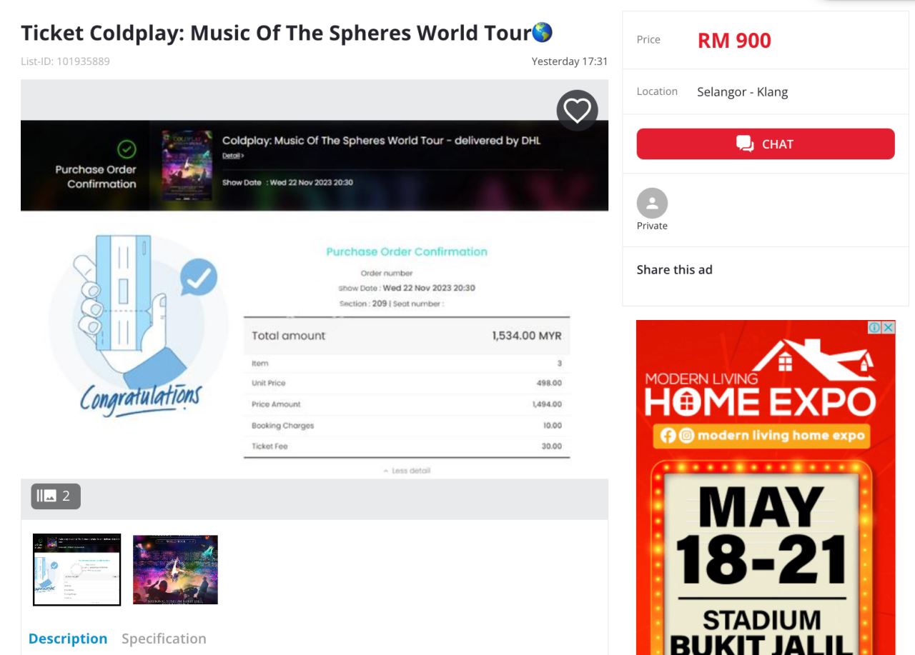 hati-hati, dah ada orang jual semula tiket konsert coldplay pada harga tak masuk akal