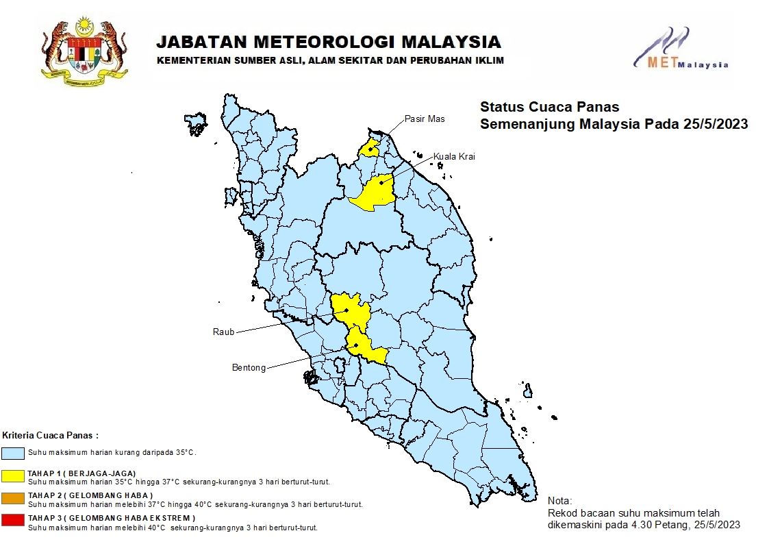 bentong antara lima kawasan di malaysia catat suhu panas tahap 1