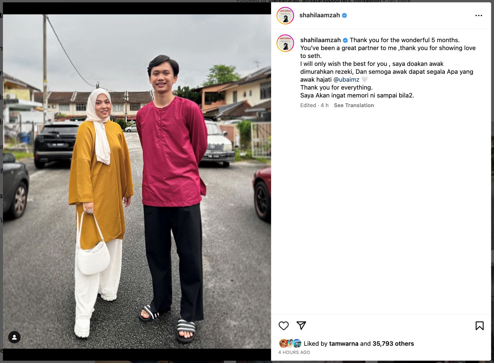 “terima kasih untuk lima bulan yang indah,” shila amzah dan ubai dah putus ke?