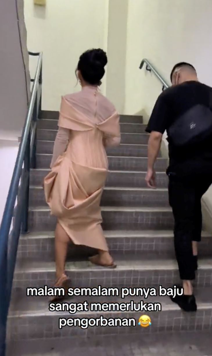 ‘beauty is pain’, gelagat nikki palikat naik tangga dengan dress curi tumpuan ramai [video]