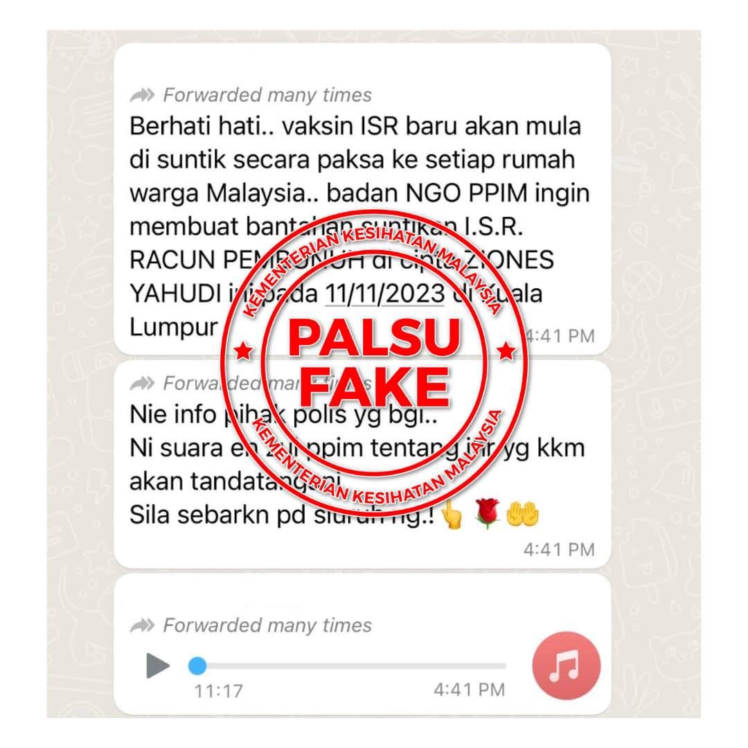 kkm nafi dakwaan konon vaksin isr akan disuntik secara paksa pada 11 nov