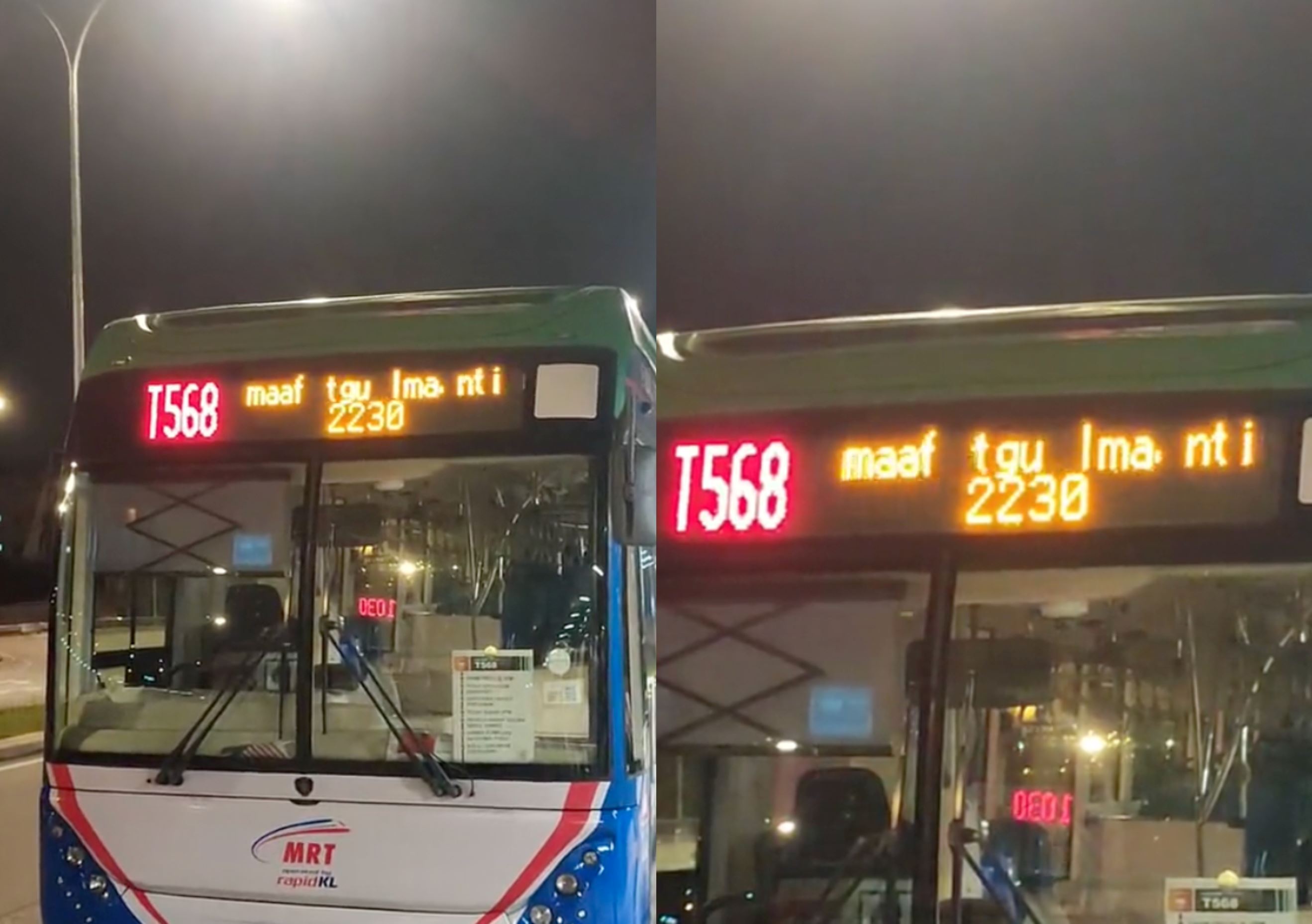 sorry to keep you waiting” bus apologises using led display for being late, m’sians amused