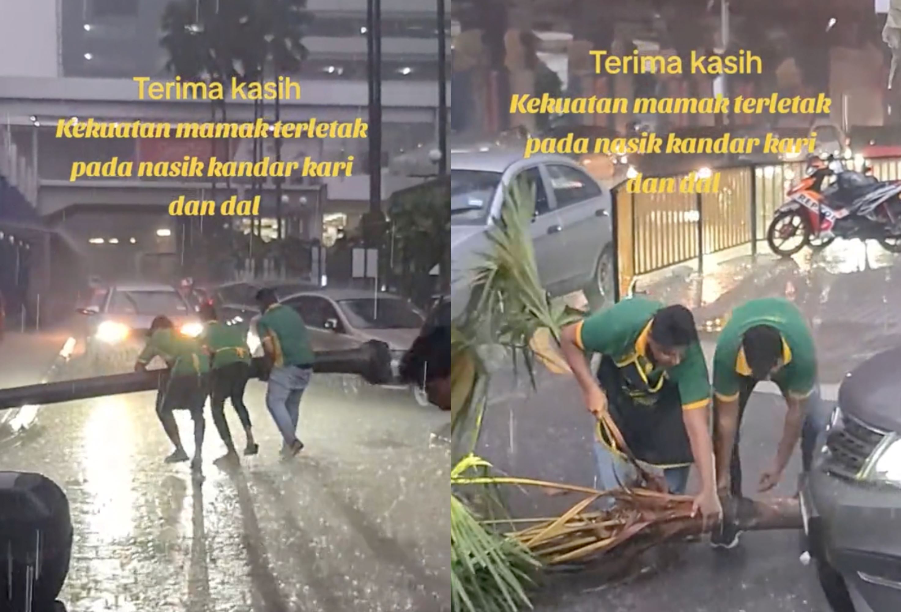 m'sians praise mamak workers for removing tree from road in heavy rain