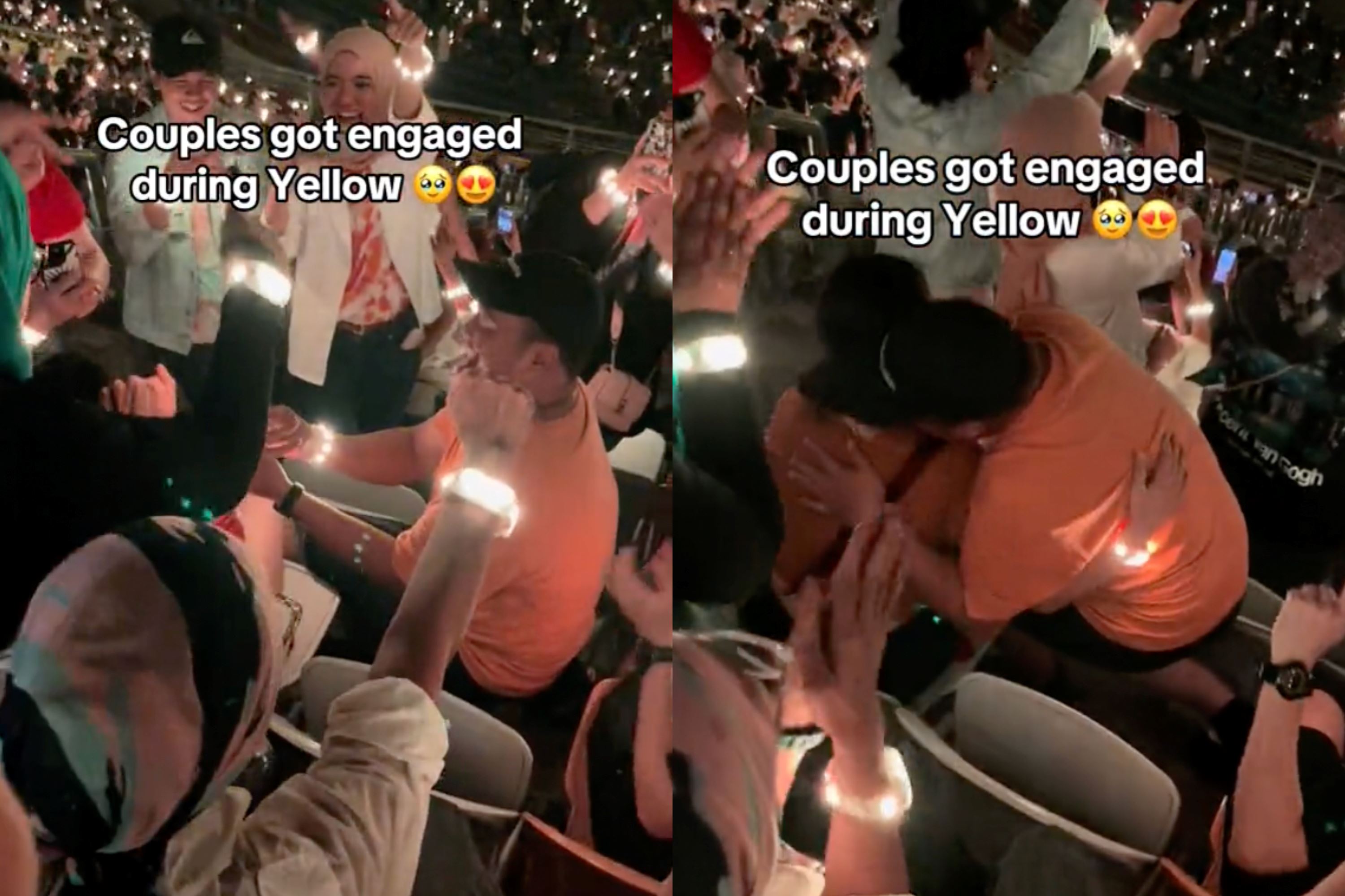 m'sian man proposes to girlfriend while coldplay sings 'yellow' in kl, crowds cheer!