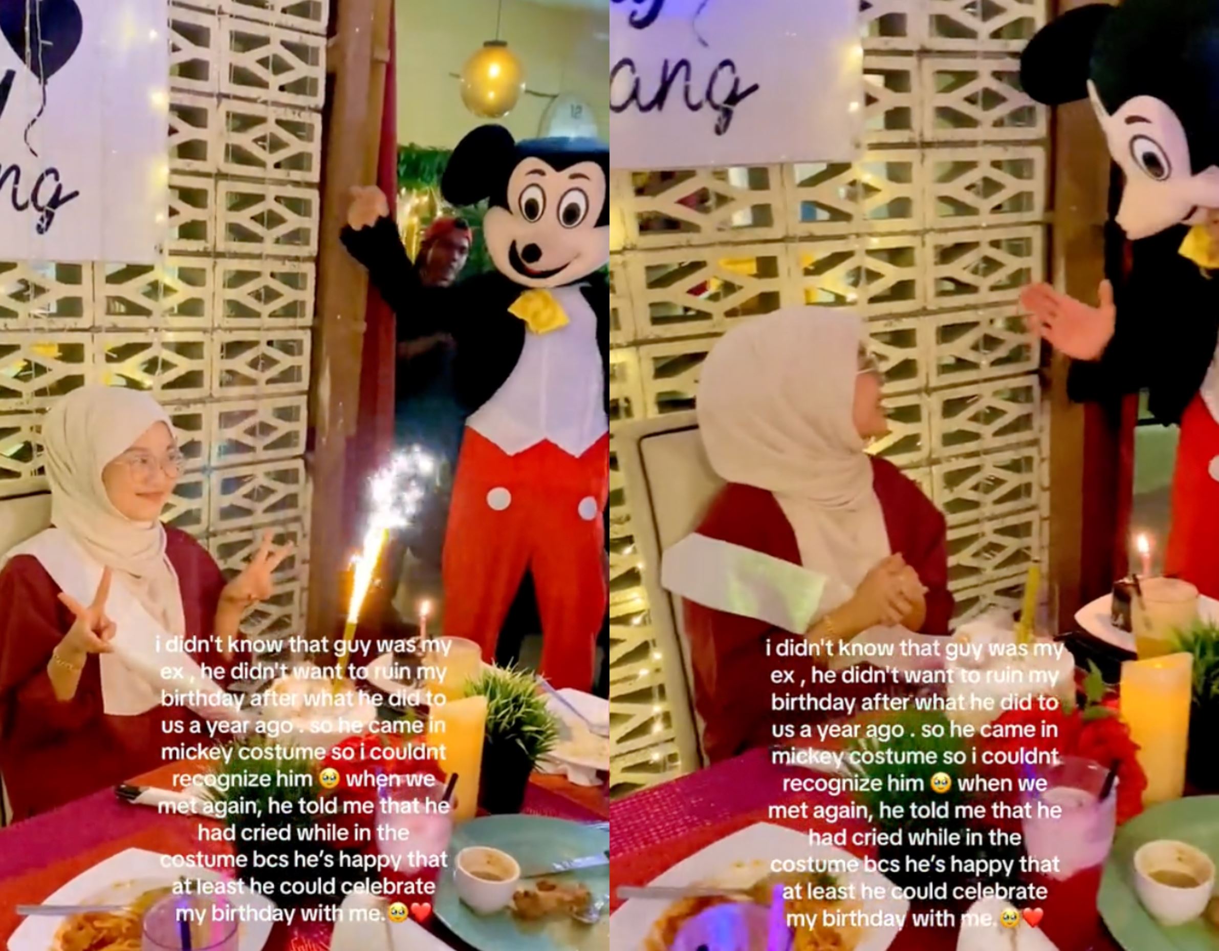 ex-boyfriend surprises woman by dressing up as mickey mouse for her birthday, m’sians amused!
