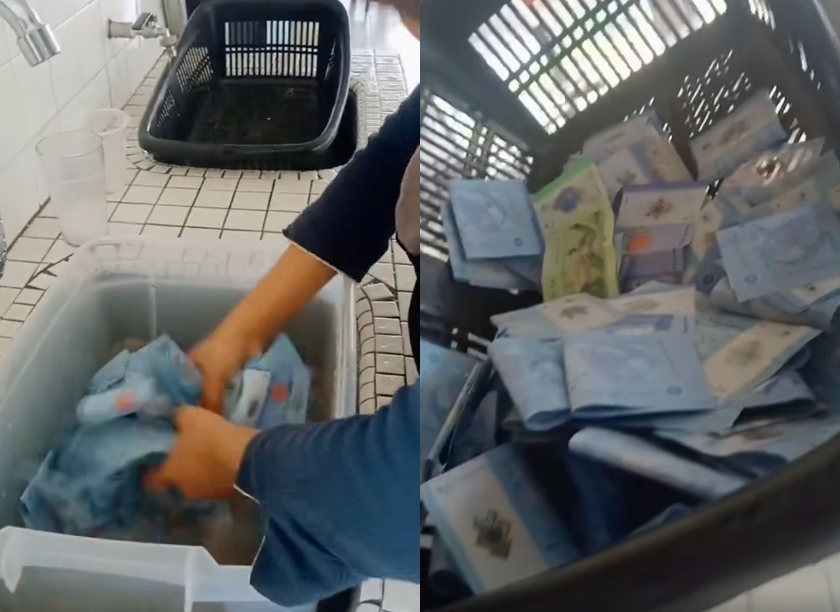 m’sian canteen worker wash bank notes showing how dirty money can get!