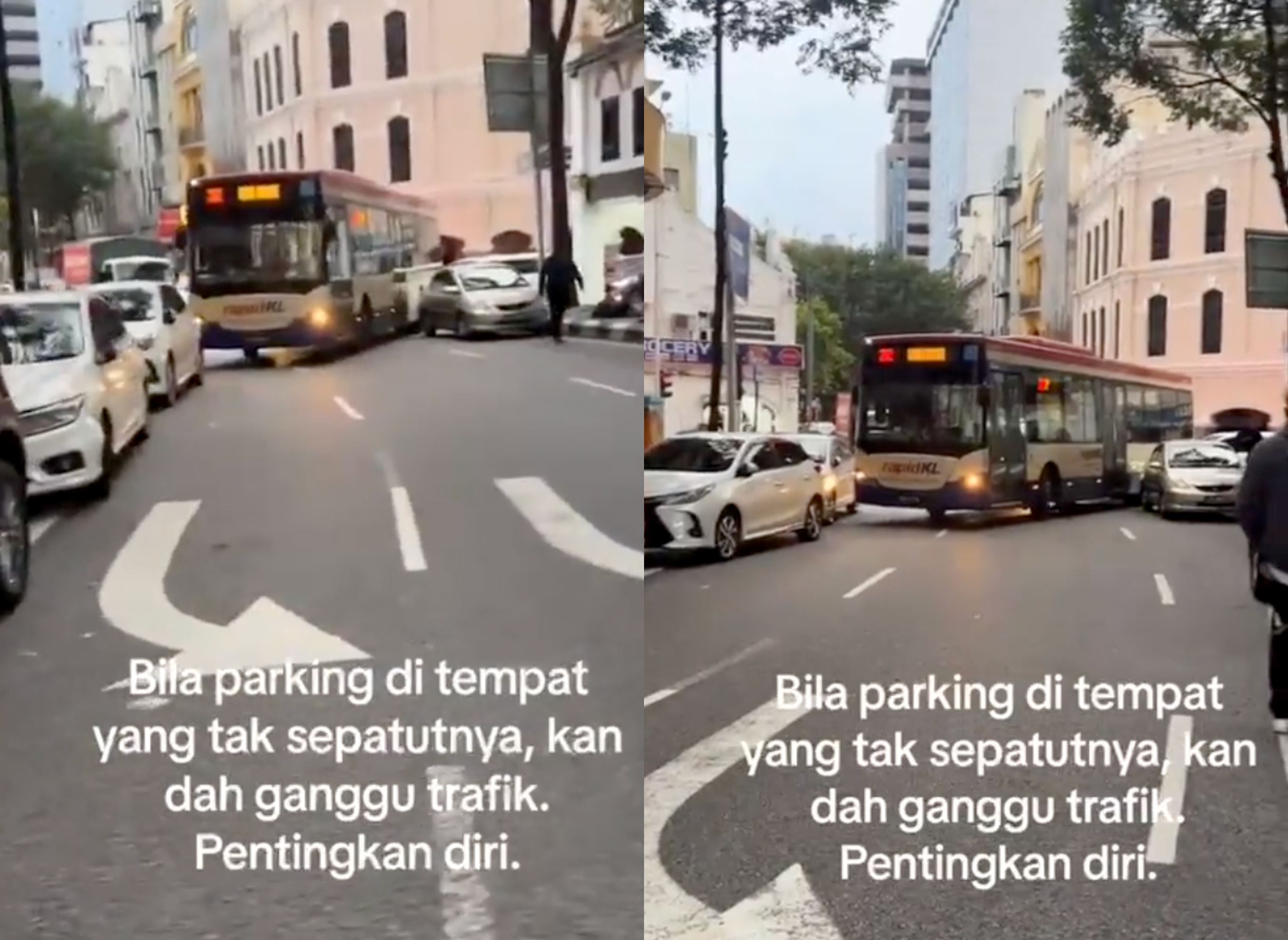 inconsiderate parking traps rapid kl bus as selfish road users occupy both sides of the road