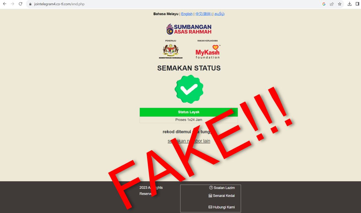awas link palsu konon berjaya terima bantuan “mykasih sumbangan asas rahmah”