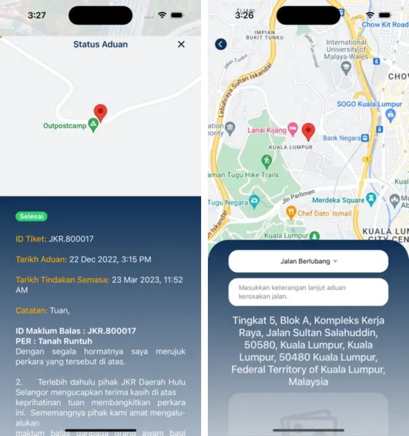 orang ramai kini boleh buat aduan jalan rosak guna aplikasi myjalan