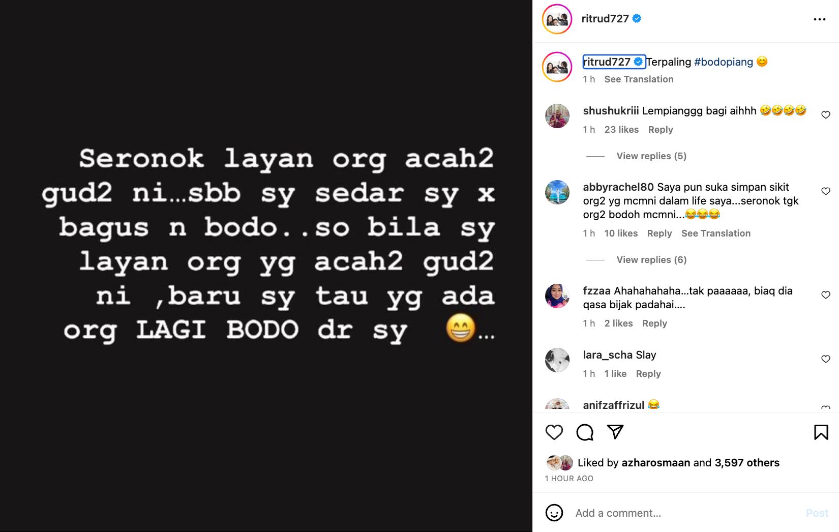 rita rudaini ‘seronok’ layan orang yang rasa diri acah-acah bagus