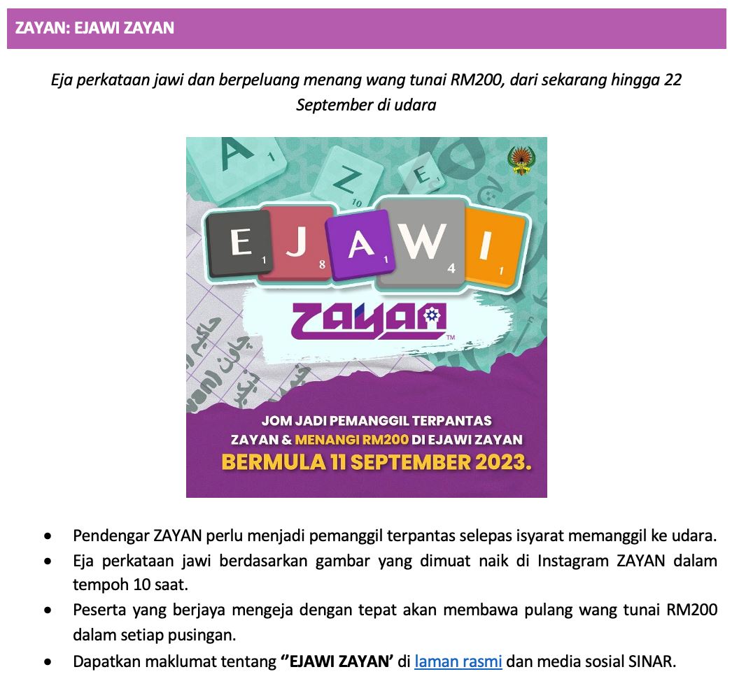 menang wang tunai menarik di era, sinar, gegar dan zayan pada september ini, caranya mudah je!