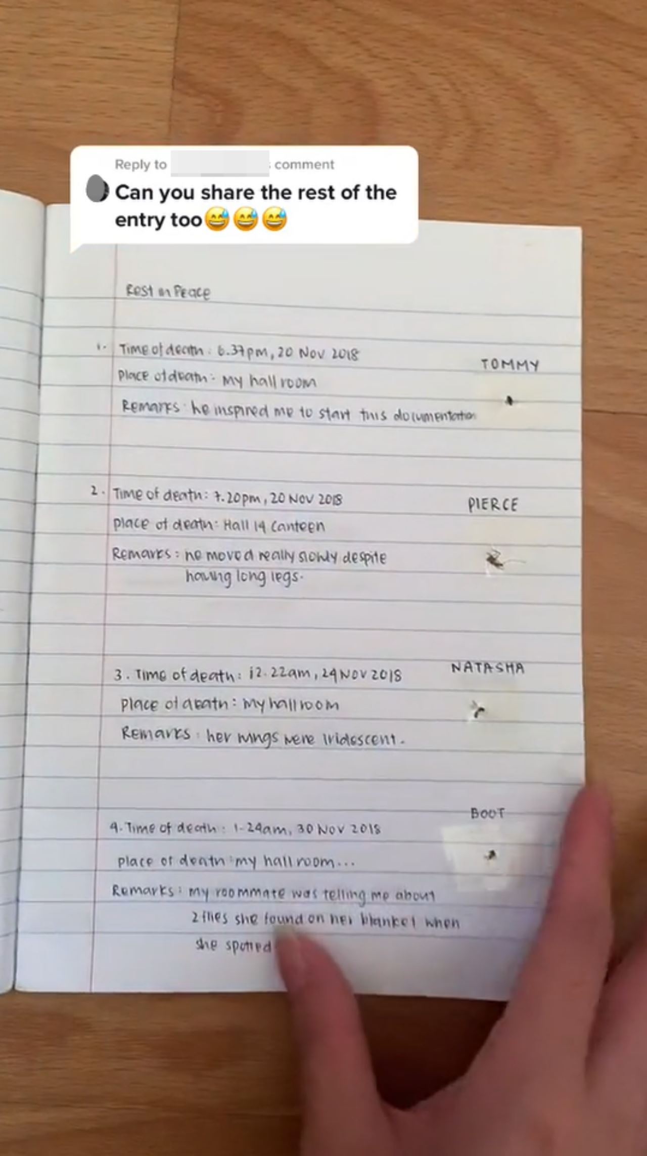 wanita tulis tiap ekor nyamuk yang dia pernah bunuh dalam buku jurnal