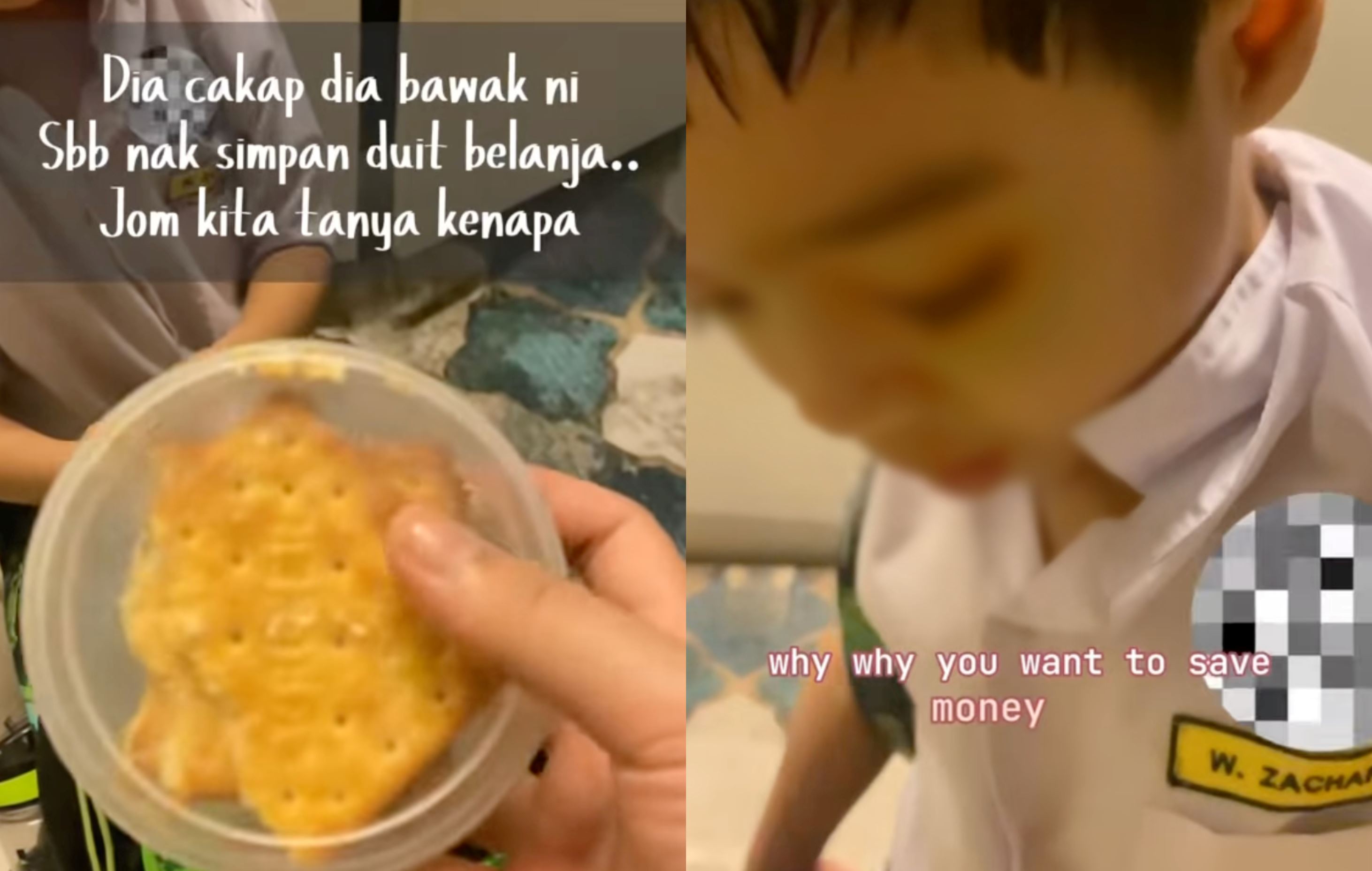 7-year-old boy packs biscuits for his school 'bekal' to help his mom “saves money”