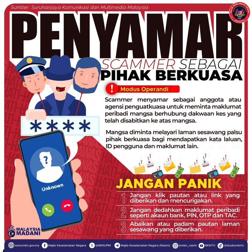 jangan kongsi maklumat peribadi, awas taktik scammer menyamar jadi pihak berkuasa