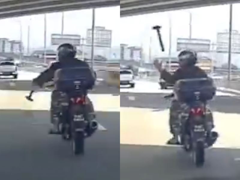 motorcyclist throws hammer at moving car on duke highway, sparking widespread netizen reactions