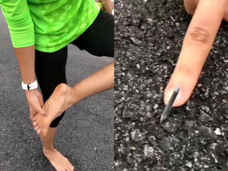 malaysian warns public about upward-facing nails in rawang, believed to target joggers