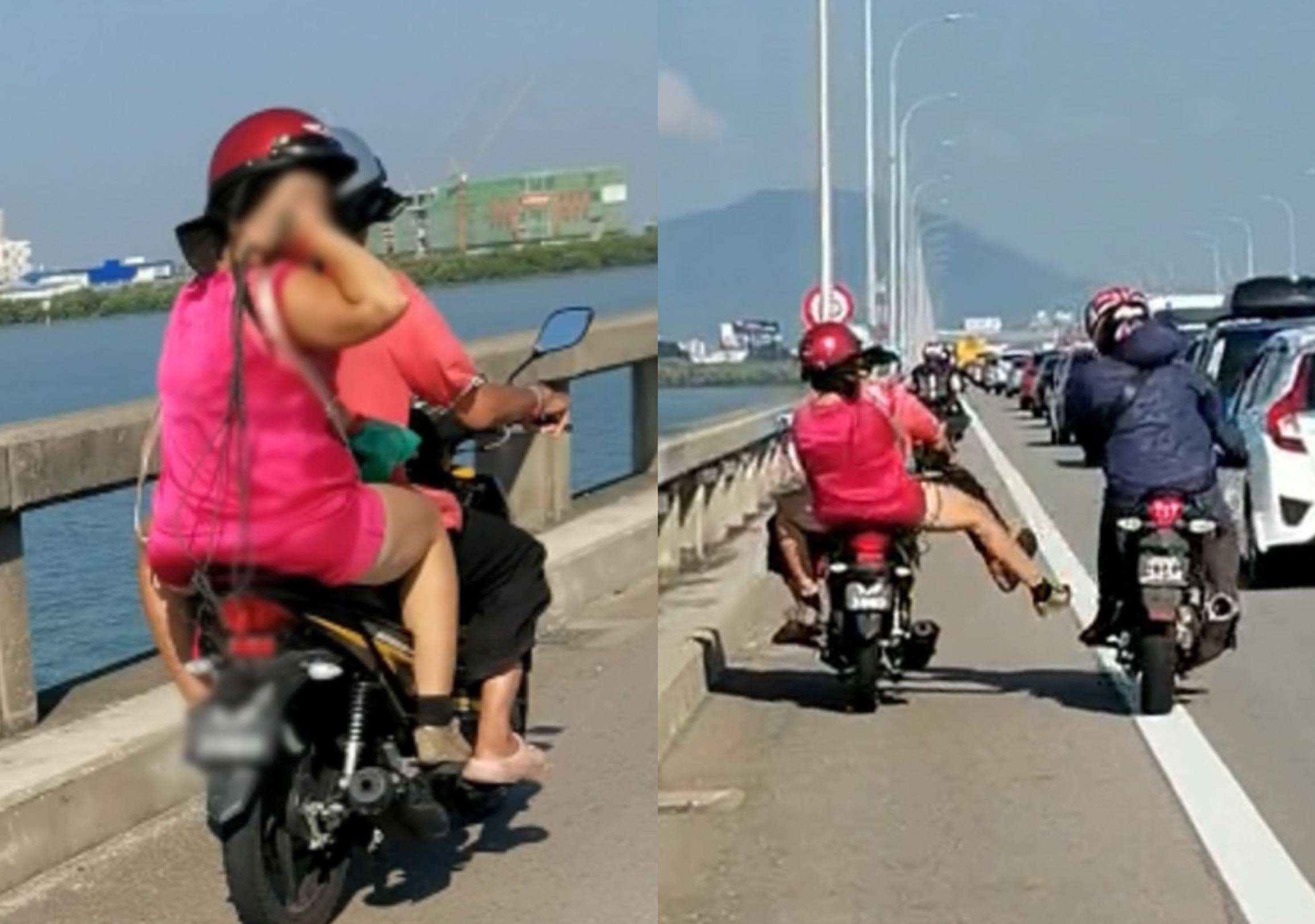 alleged oku couple seen trying to attack other motorcyclists who pass them on penang bridge
