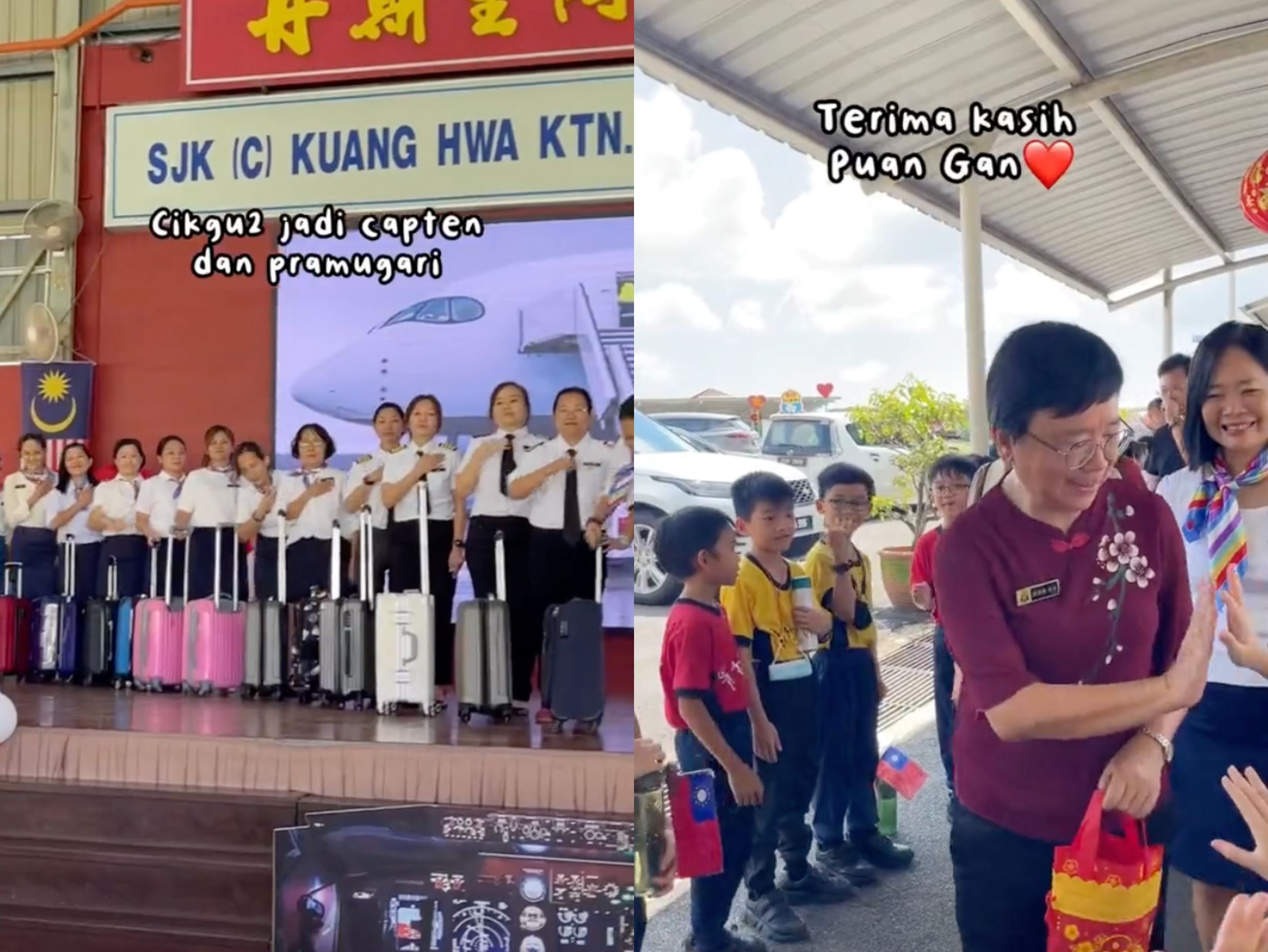 students bid farewell to principal with vacation-themed party; there were even flight attendants!