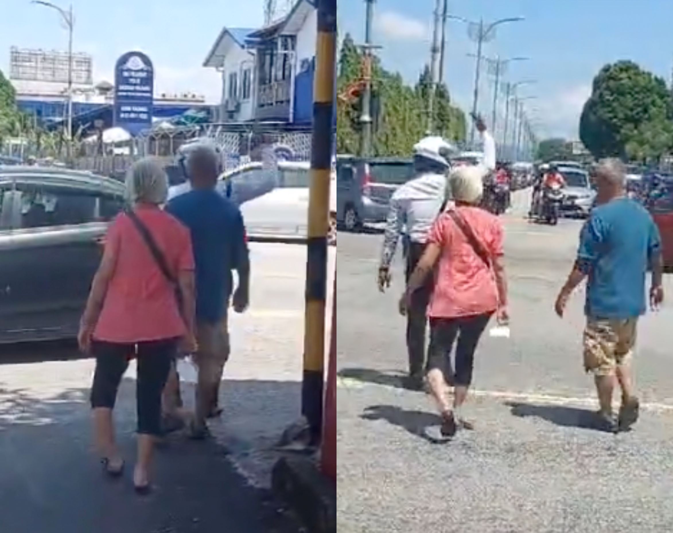 terima kasih! netizens praise abang polis for helping elderly couple cross busy road in kajang!