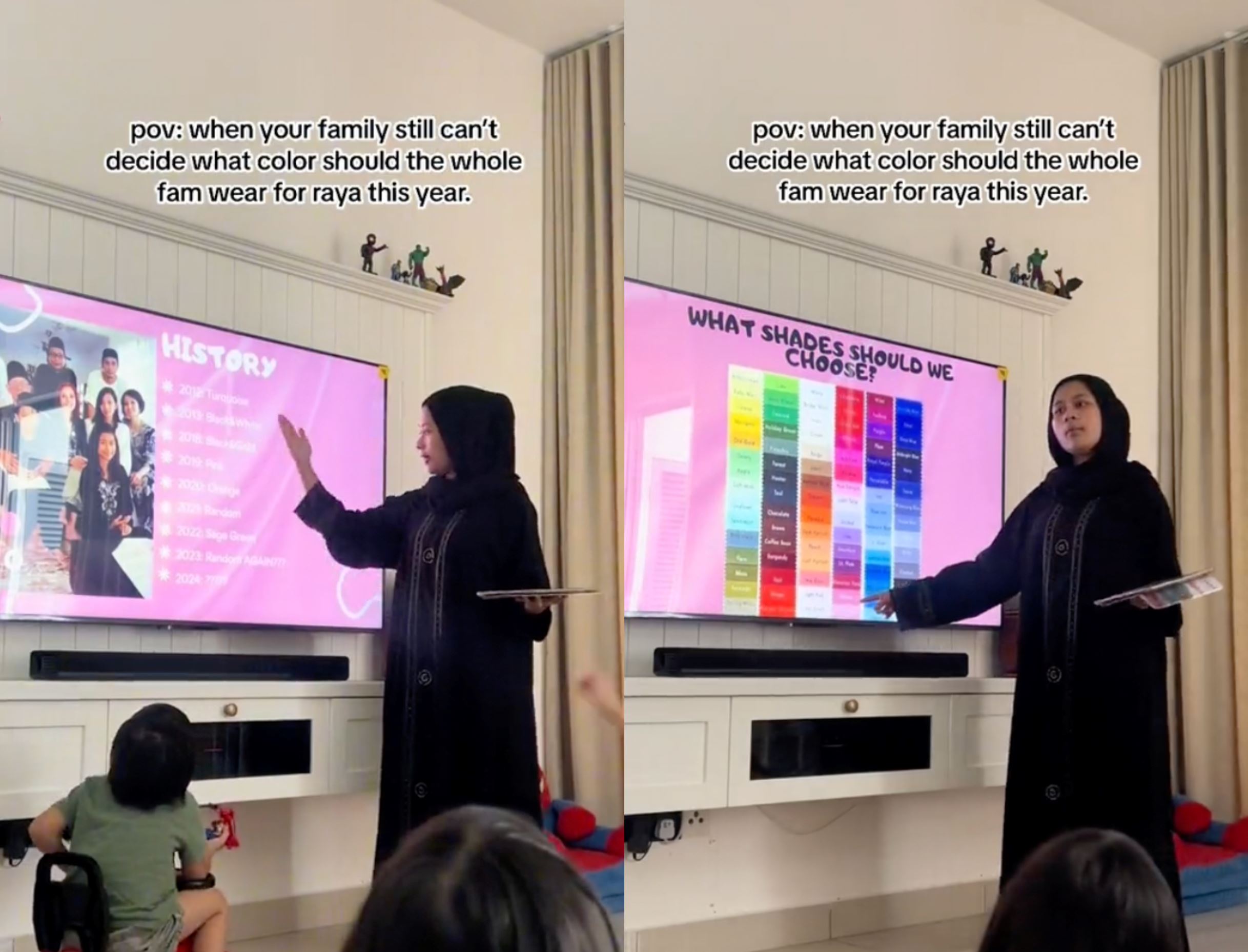 malaysian woman's presentation to decide outfit colours for hari raya amuses netizens!
