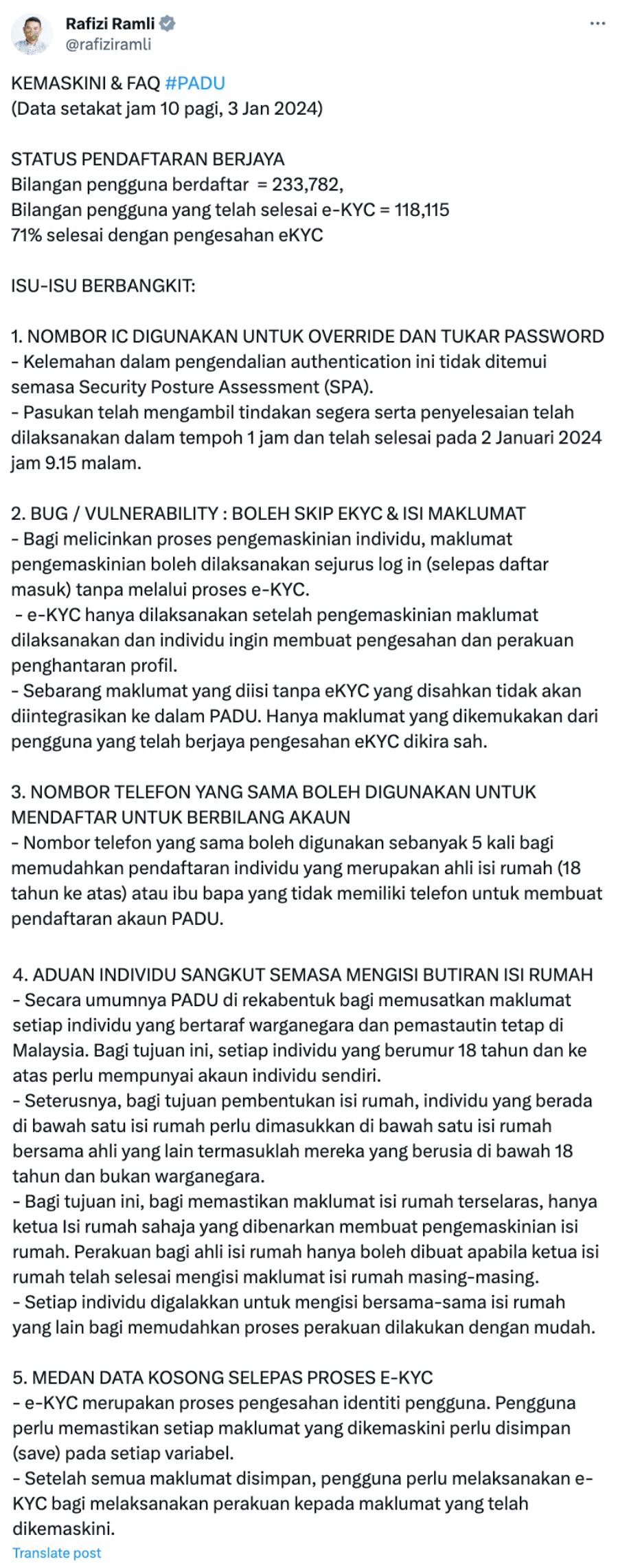 tiada kelemahan dikesan, lebih 200,000 daftar sistem padu
