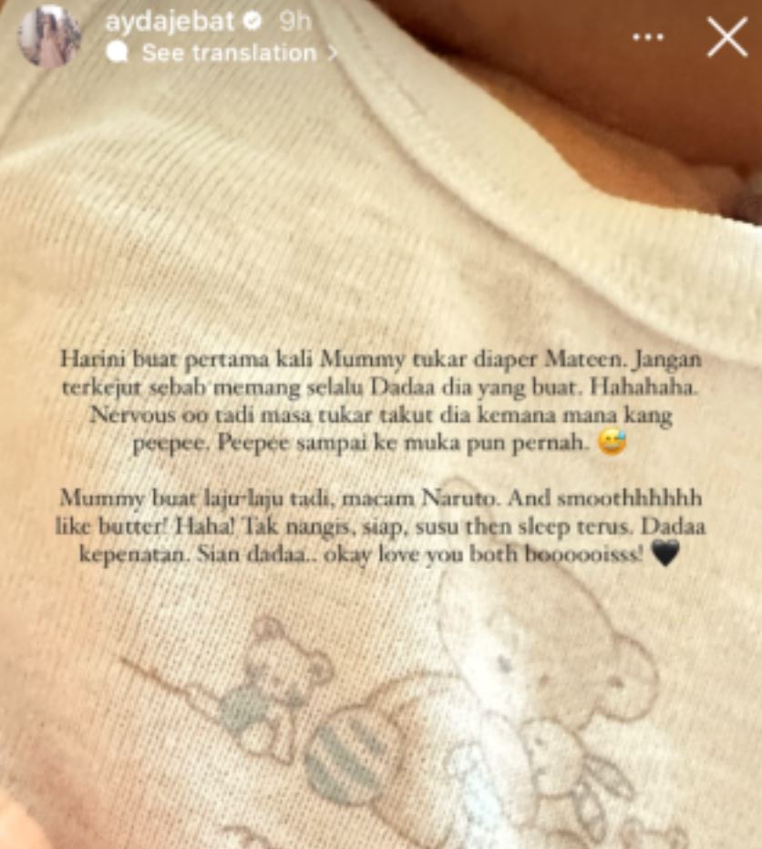 ayda jebat rasa kekok pertama kali tukar lampin anak, “selalu bapa dia buat..”