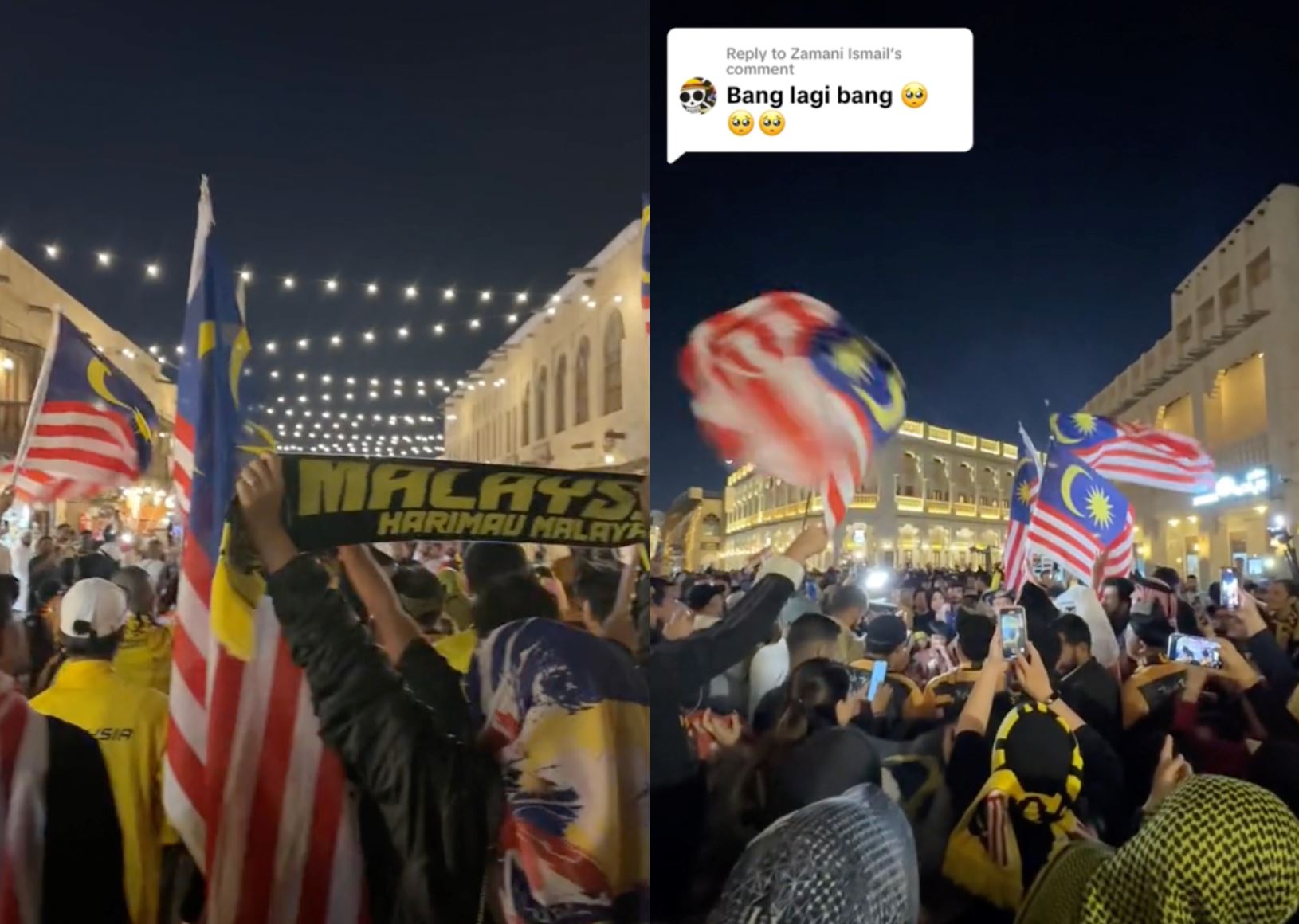 proud! malaysians gather at souq waqif, qatar, cheering for the harimau malaya squad!
