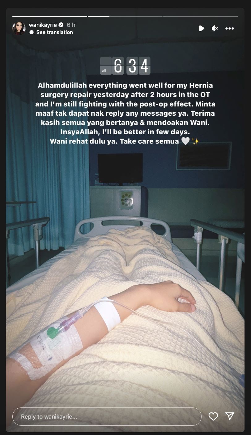selamat jalani pembedahan hernia, wani kayrie mahu rehat sebentar