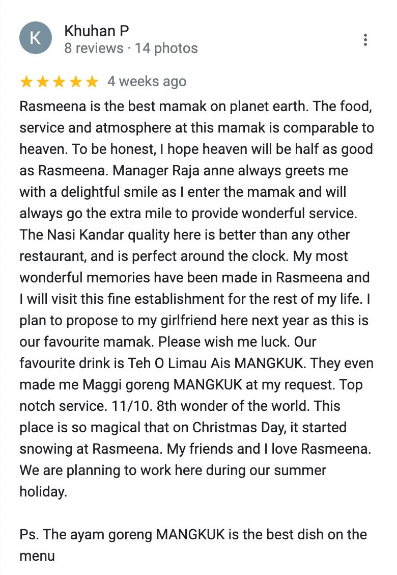 m'sian shares 5-star review for his favourite mamak, plans to propose to his girlfriend there!