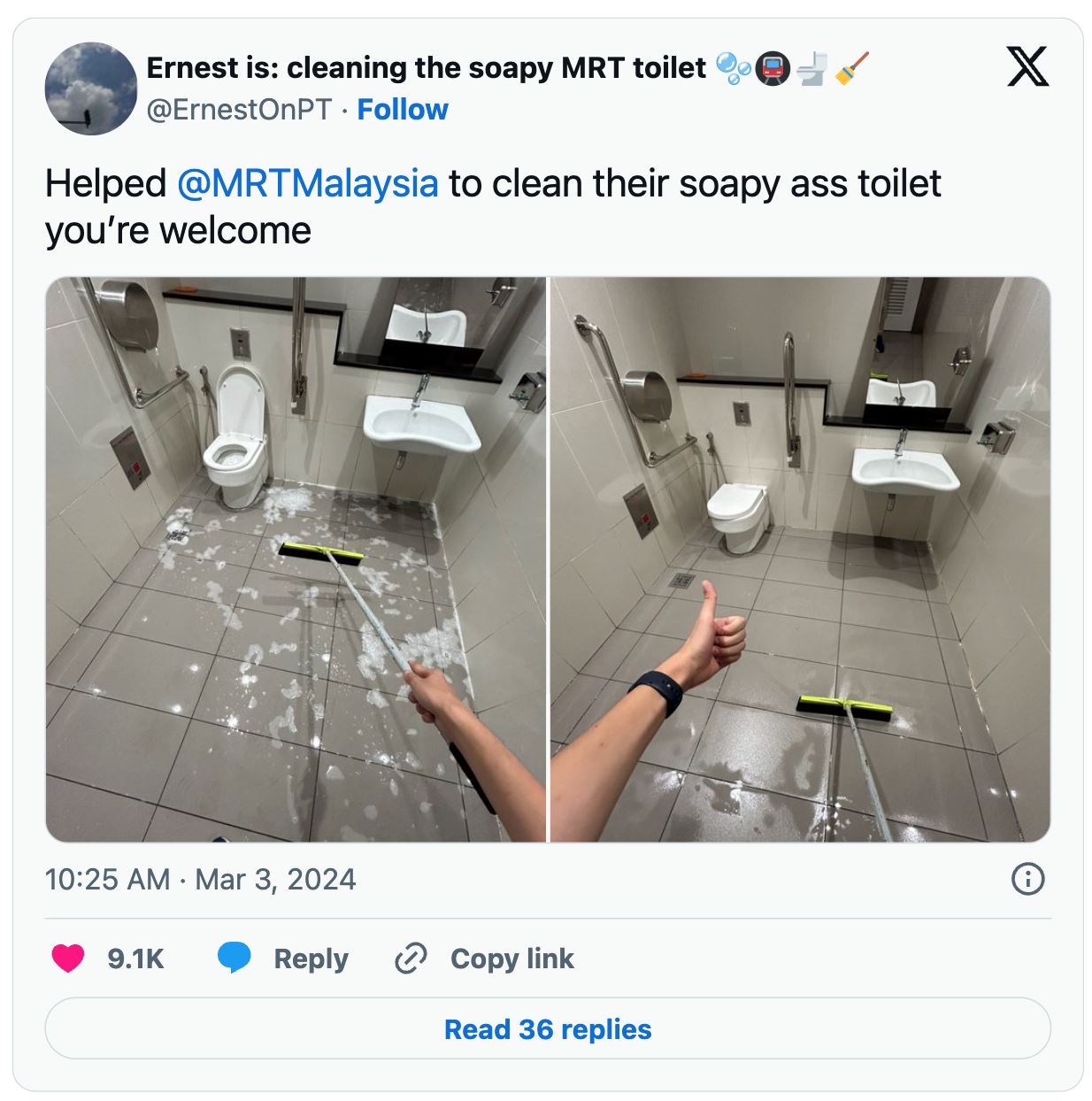 lelaki ini cuci tandas di stesen mrt sebab tengah bosan [video]