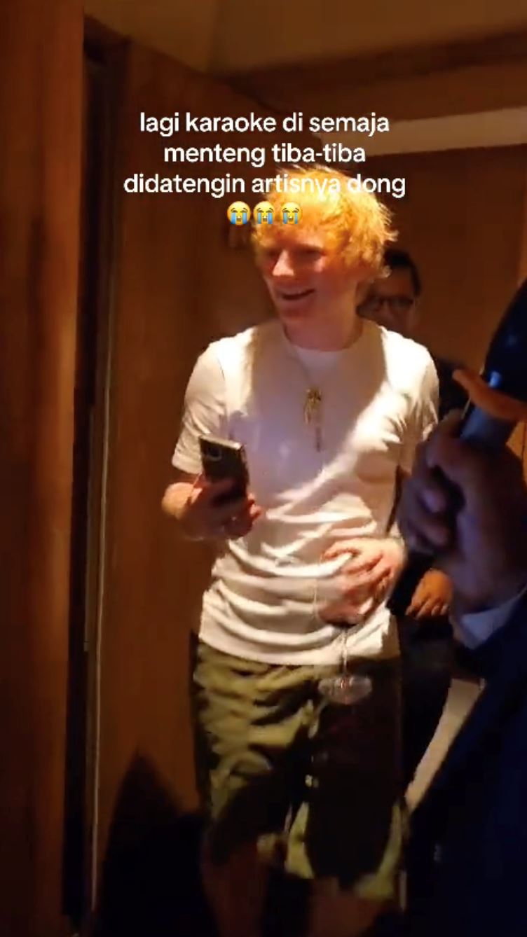 wanita terkejut didatangi ed sheeran masa karaoke lagu thinking out loud [video]