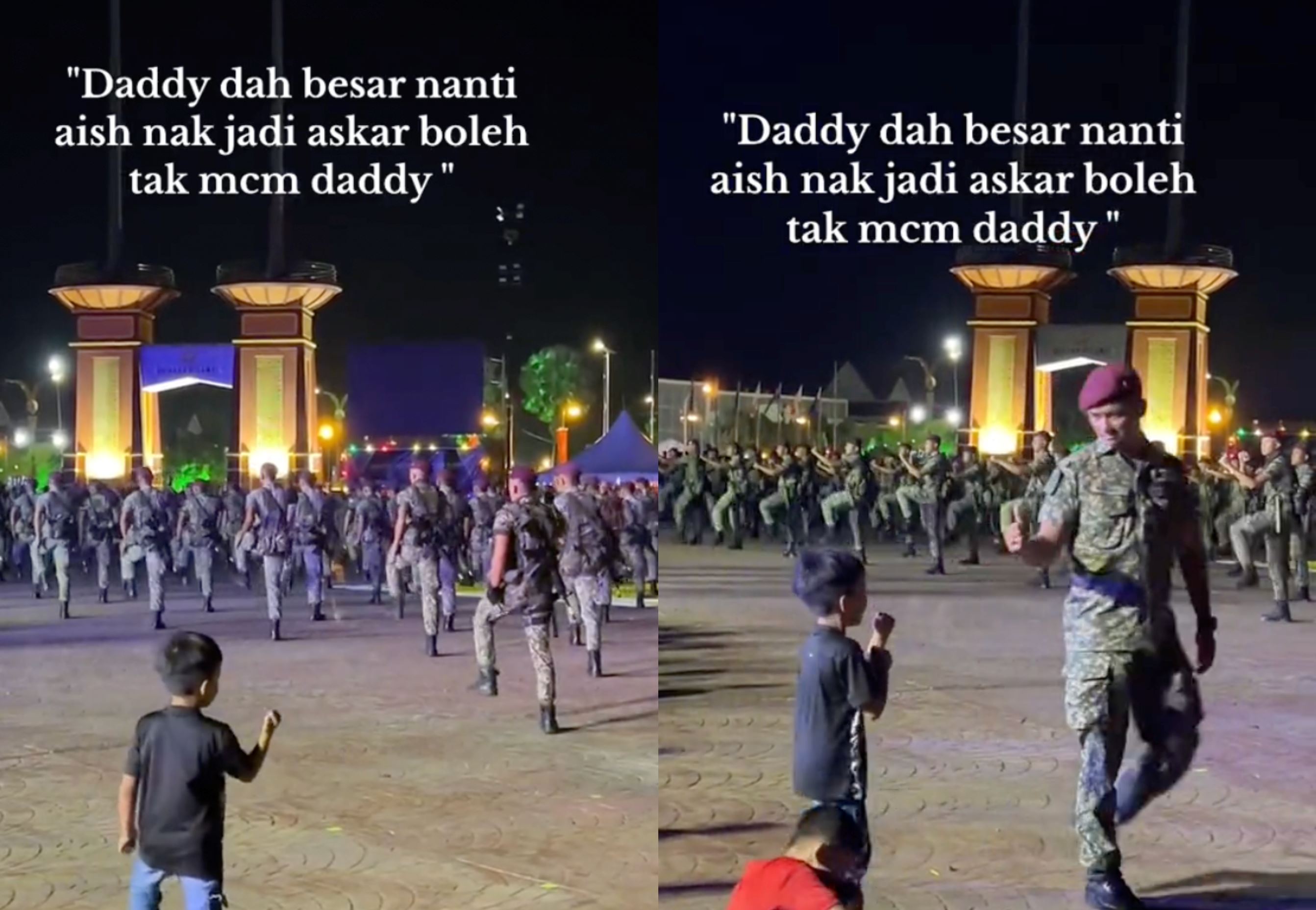 malaysian boy marches with soldier dad in special event, aspires to follow in his footsteps