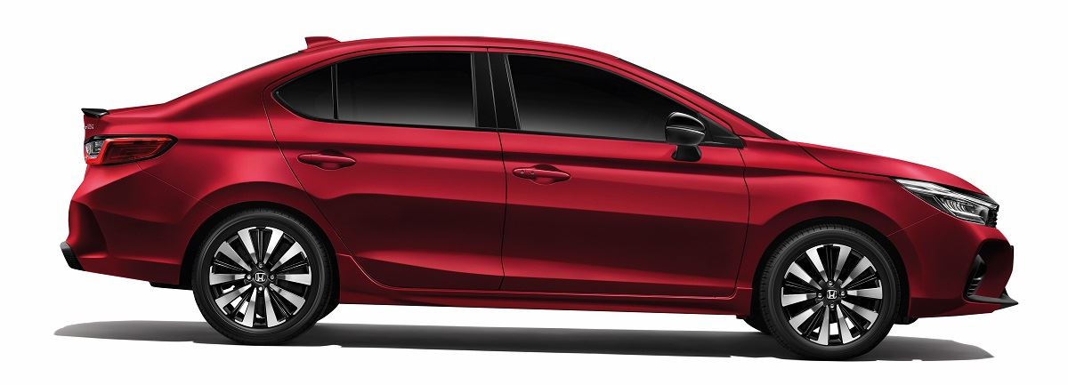 Honda City ignite red metallic side view